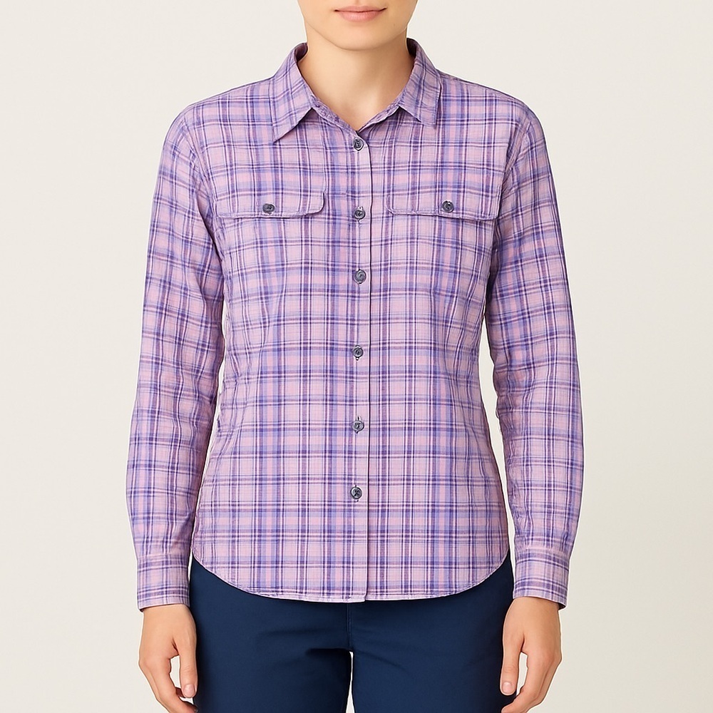 Montbell womens hiking shirt lightweight performance plaid button down XL